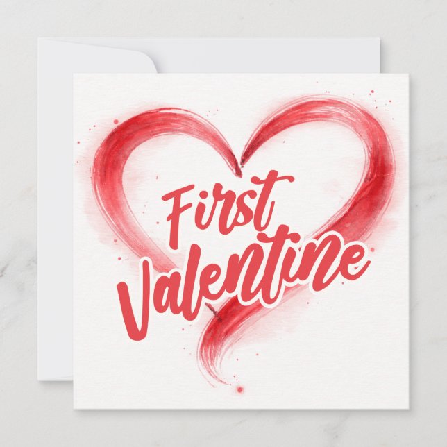 First Valentine Minimal red Heart Karte (Vorderseite)