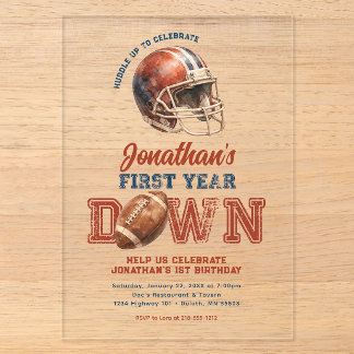 First Year Down Football 1st Birthday Acryleinladungen