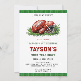 First Year Down Football 1st Birthday Party Einladung