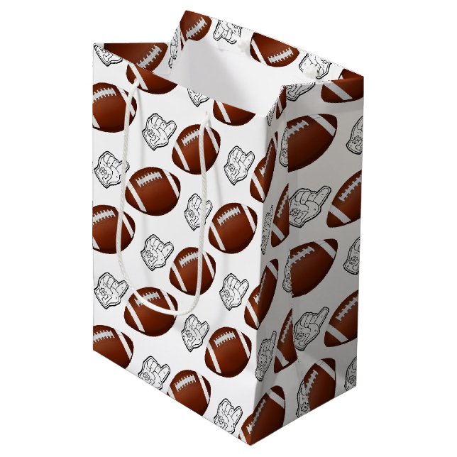 First Year Down Football Birthday  Mittlere Geschenktüte (Vorderseite Schrägansicht)