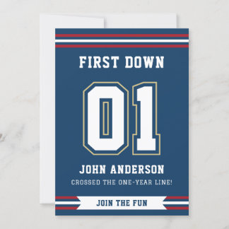 First Year Down Football Sports 1st Birthday Party Einladung