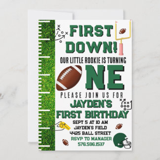 First Year Down Football Thema Jungs Geburtstagspa Einladung