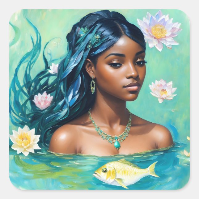 Fisces Black Girl Quadratischer Aufkleber (Vorderseite)