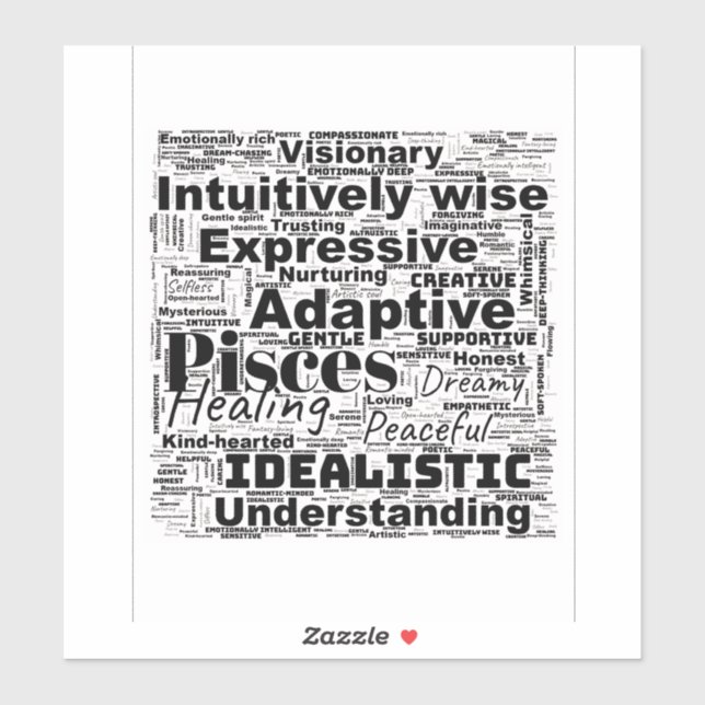 Fisces Word Cloud Zodiac Inspiration Aufkleber (Blatt)
