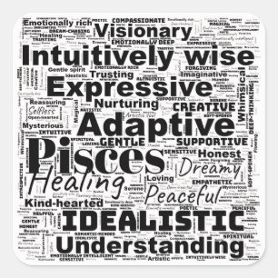 Fisces Word Cloud Zodiac Inspiration Quadratischer Aufkleber