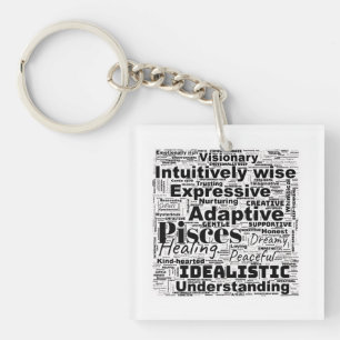 Fisces Word Cloud Zodiac Inspiration T - Shirt Schlüsselanhänger