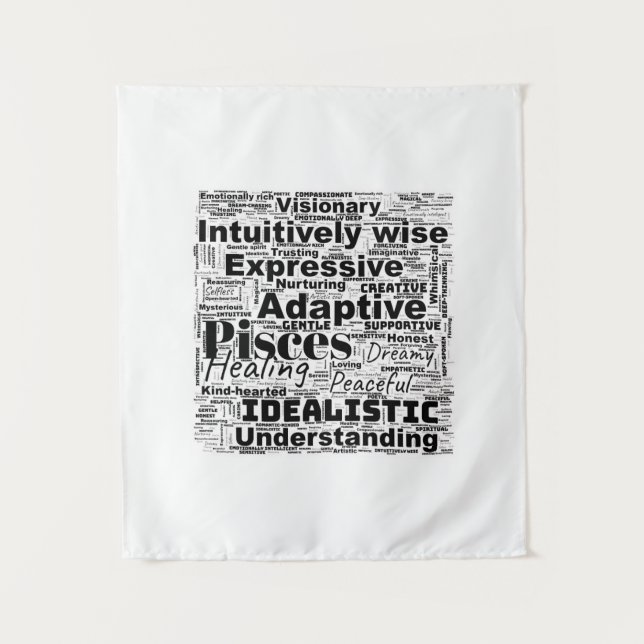 Fisces Word Cloud Zodiac Inspiration Tapestory Wandteppich (Vorderseite)