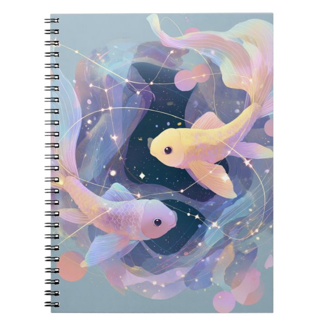Fisces Zodiac Notebook - Dreamy Celestial Fish Notizblock (Vorderseite)