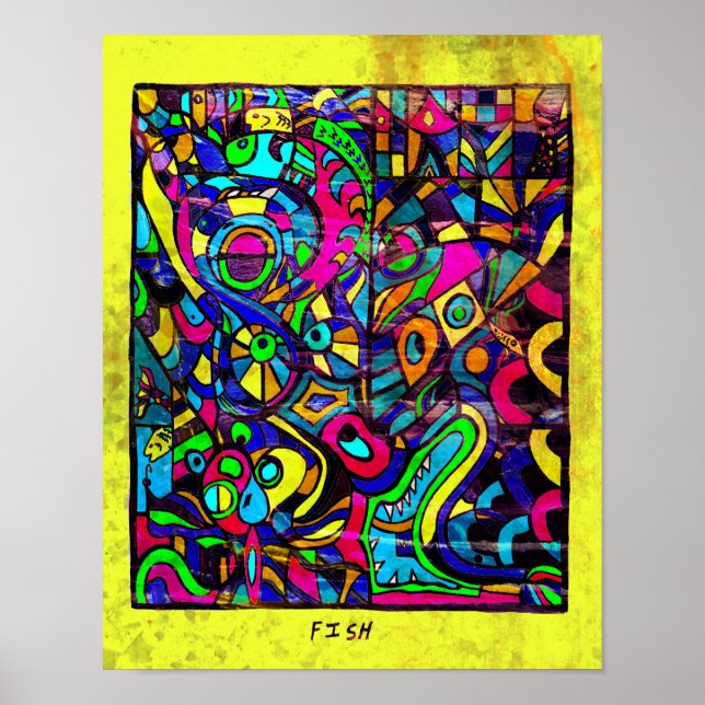 Fisch-Abstraktkunstposter 11 x 14 Poster (Vorne)