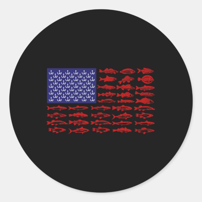 Fisch American Flag Patriotic Fishing 4. Juli Runder Aufkleber (Vorderseite)