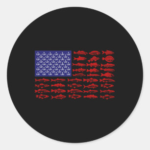 Fisch Amerikanische Flagge Patriotischer Angel 4.  Runder Aufkleber