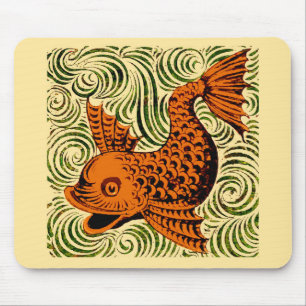 Fisch Antike Fliese Alte Kunst alte de Morgan Kuns Mousepad