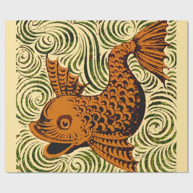 Fisch Antikes Tile Alte Kunst antiken Geschenkpapier (Flach)