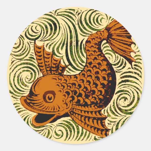 Fisch Antikes Tile Alte Kunst antiken Runder Aufkleber (Vorderseite)