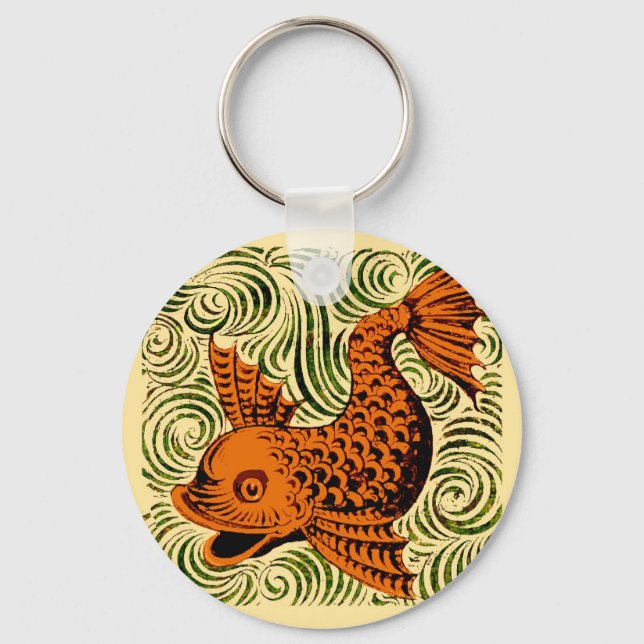 Fisch Antikes Tile Alte Kunst antiken Schlüsselanhänger (Vorderseite)