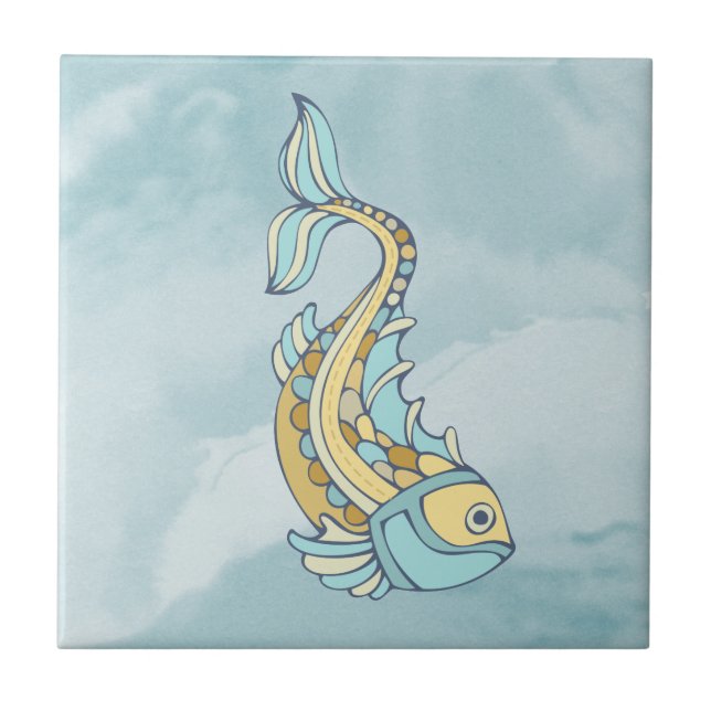 Fisch Art Blue Mosaic Nautical Fliese (Vorderseite)