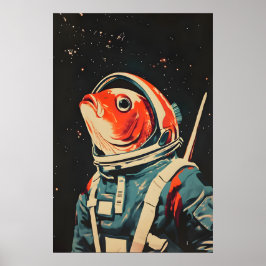 Fisch Astronaut Poster, Fisch Retro Druck, Fisch Poster