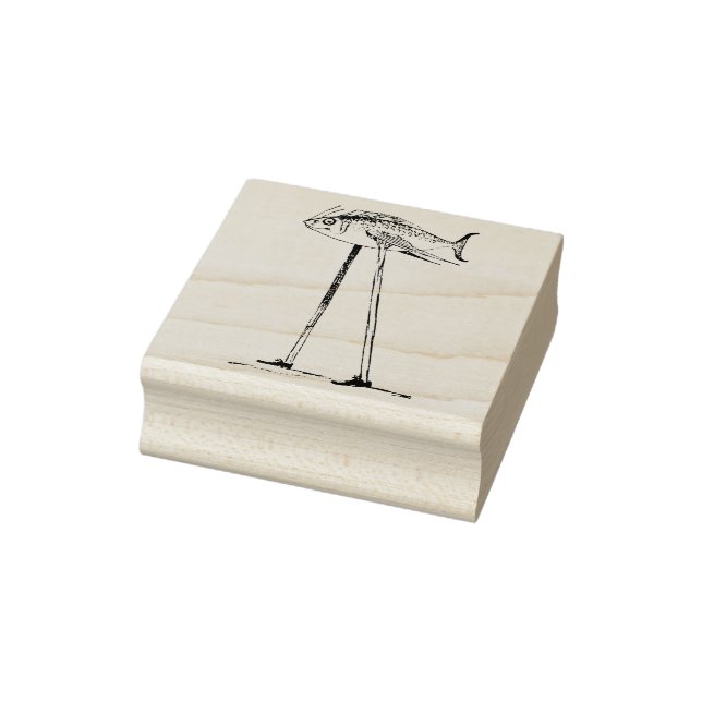 Fisch auf Stilts ist wieder auf seinem Füße Gummistempel (Stempel)
