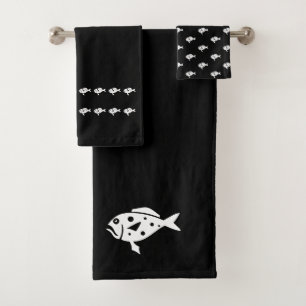 Fisch Bath Schwarz-Weiß-Handtuch-Set Badhandtuch Set