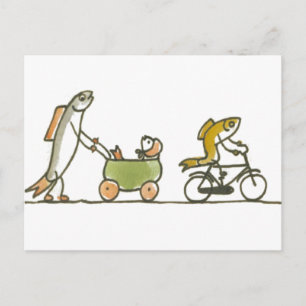 Fisch-Buggy und Fahrrad Postkarte