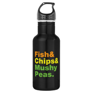 Fisch & Chips & Mushy Peas. Edelstahlflasche