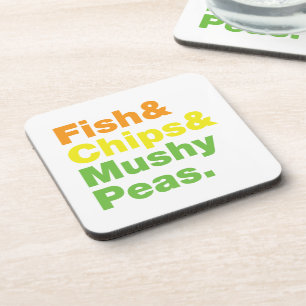 Fisch & Chips & Mushy Peas. Untersetzer