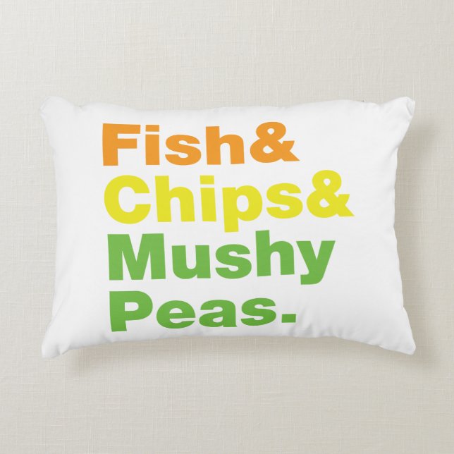 Fisch & Chips & Mushy Peas. Zierkissen (Vorderseite)