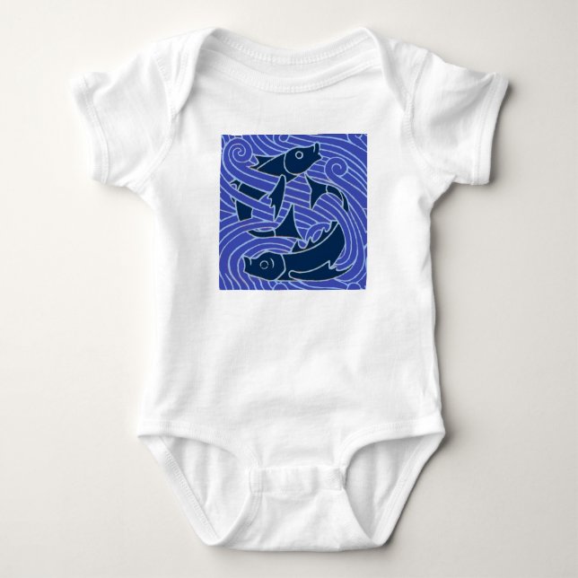 Fisch Fett Schwimmen Ozean Blauer Fischfang Baby Strampler (Vorderseite)