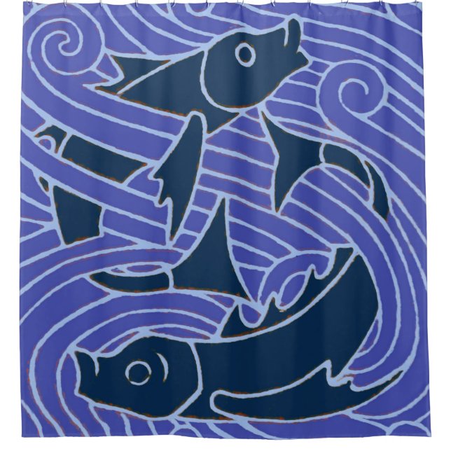 Fisch Fett Schwimmen Ozean Blauer Fischfang Duschvorhang (Vorderseite)
