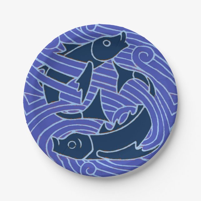 Fisch Fett Schwimmen Ozean Blauer Fischfang Pappteller (Vorderseite)