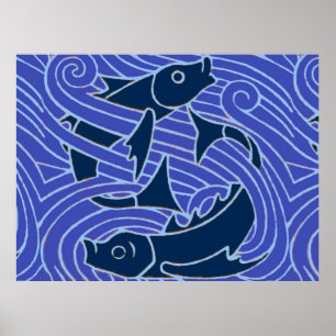 Fisch Fett Schwimmen Ozean Blauer Fischfang Poster