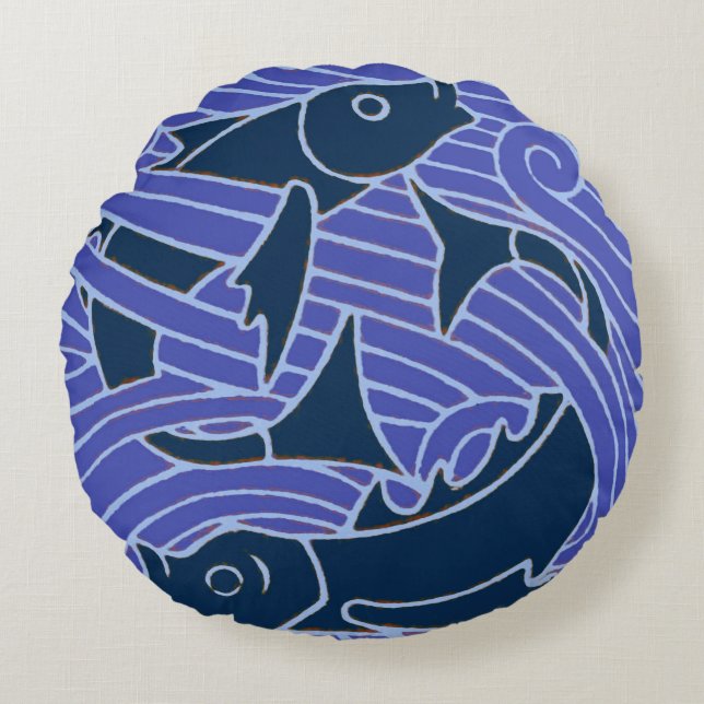 Fisch Fett Schwimmen Ozean Blauer Fischfang Rundes Kissen (Vorderseite)
