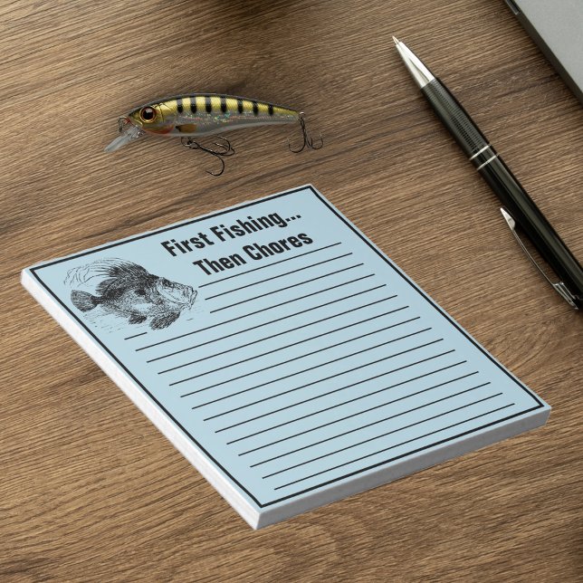 Fisch Fish John Dory Chore to do List Notizblock (Funny fishing notepad with 'First Fishing... Then Chores' design, perfect for anglers to jot tasks.)