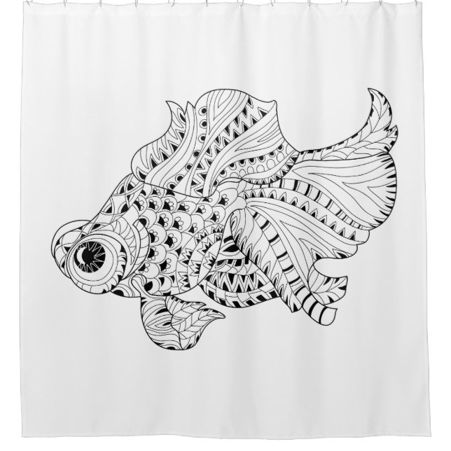 Fisch-Gekritzel Duschvorhang (Vorderseite)