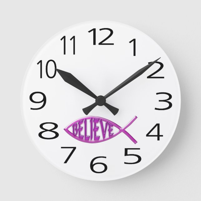 Fisch glauben - rosa runde wanduhr (Vorderseite)