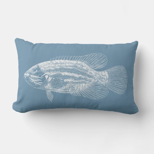Fisch-Illustrations-mittleres Blaues und weiß Kissen Für Draußen (Vorderseite)