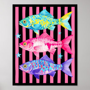 Fisch im Prep-Stil, Retro-Sommer-Reise Strand Poster