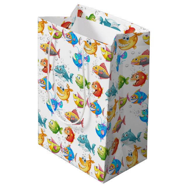 Fisch in Blasen Mittlere Geschenktüte (Rückseite Schrägansicht)