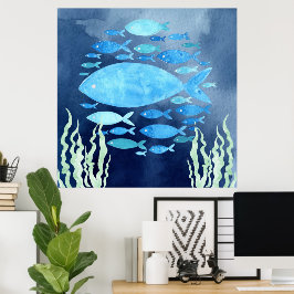 Fisch in gesteppten Leinwand Poster