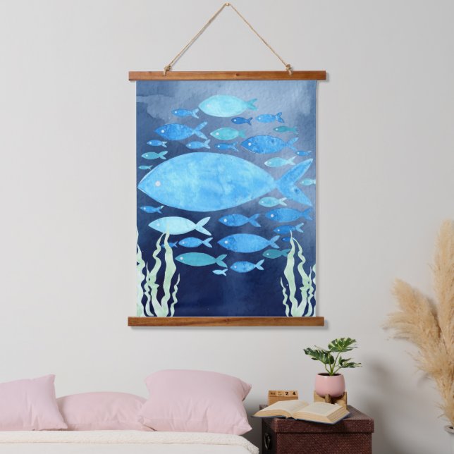Fisch in gesteppten Leinwand Wandteppich Mit Holzrahmen (Schlafzimmer)