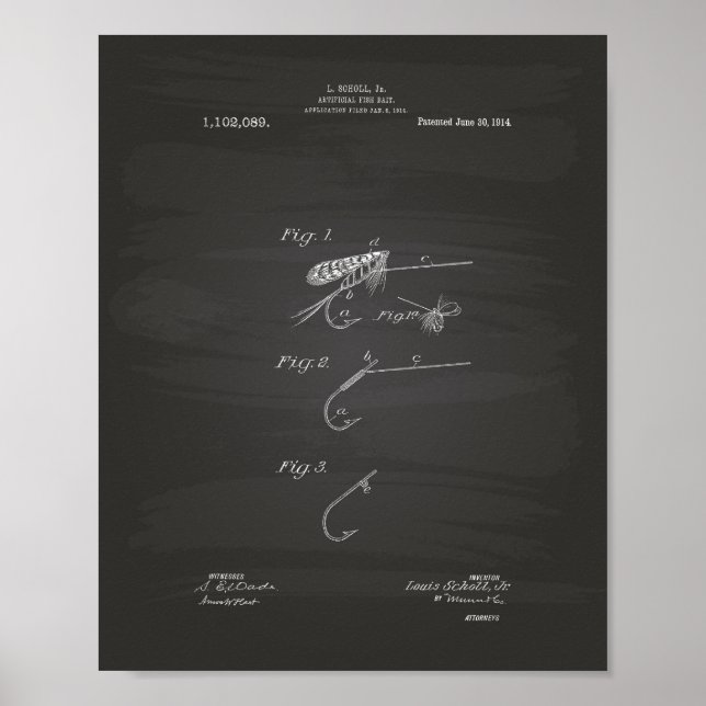 Fisch Köder 1914 Patent Art Chalkboard Poster (Vorne)