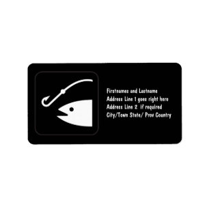 Fisch-Kopf und Haken - Schwarzweiss Adressaufkleber