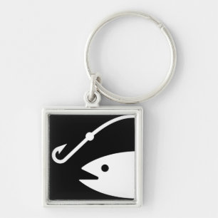 Fisch-Kopf und Haken - Schwarzweiss Schlüsselanhänger