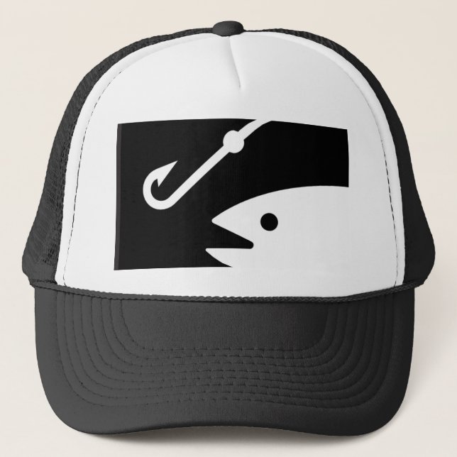 Fisch-Kopf und Haken - Schwarzweiss Truckerkappe (Vorderseite)