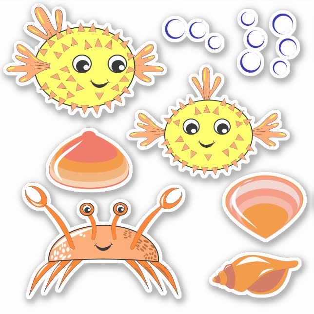 Fisch, Krebse und Muscheln Vinyl-Aufkleber Aufkleber (Vorderseite)