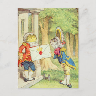 Fisch-Lakai, der eine Einladung an a liefert Postkarte