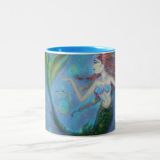 Fisch-Meerjungfrau blaue Zwei-Ton 15oz Zweifarbige Tasse (Mittel)