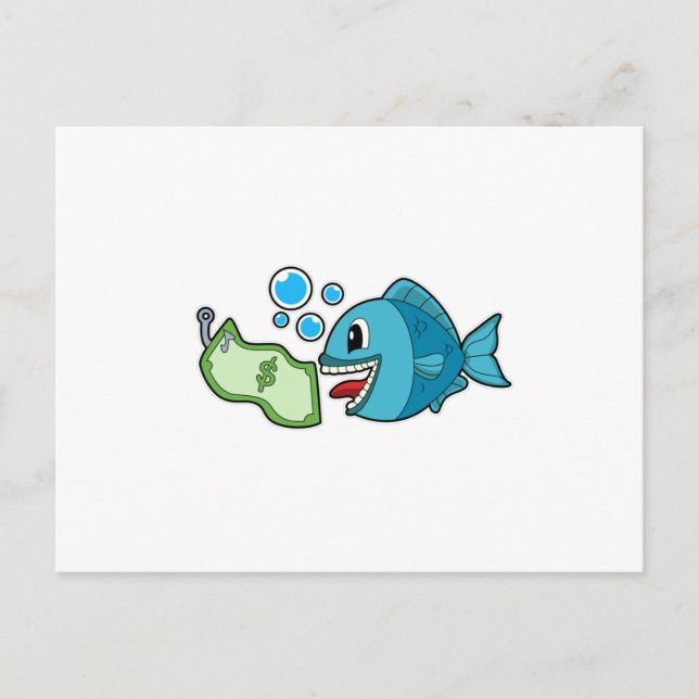 Fisch mit Banknote Postkarte (Vorderseite)