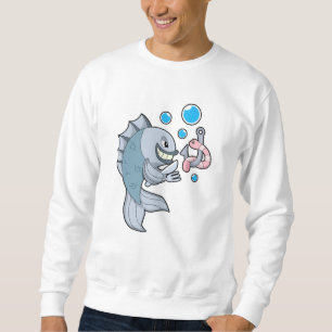 Fisch mit Fischhaken und Wurm Sweatshirt