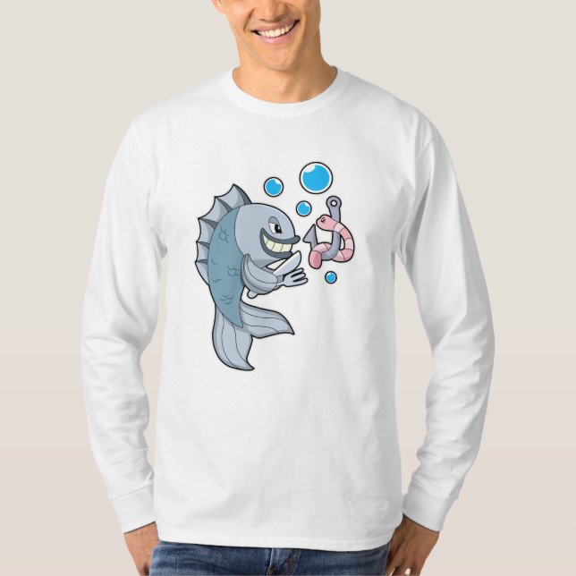 Fisch mit Fischhaken und Wurm T-Shirt (Vorderseite)